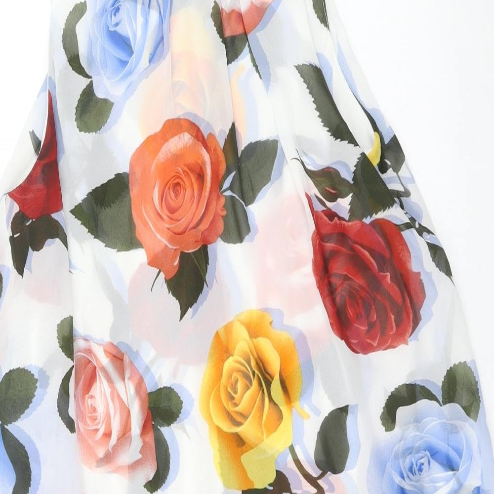 Marks and Spencer Womens White Floral Polyester A-Line Size 8 Round Neck Pullover