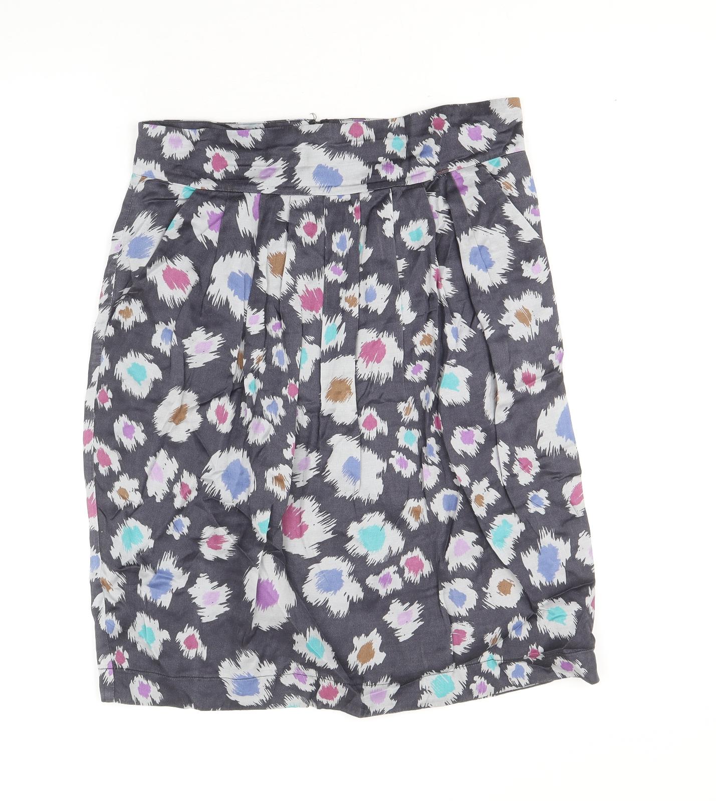 Great Plains London Womens Grey Geometric Viscose Straight & Pencil Skirt Size 12 Zip