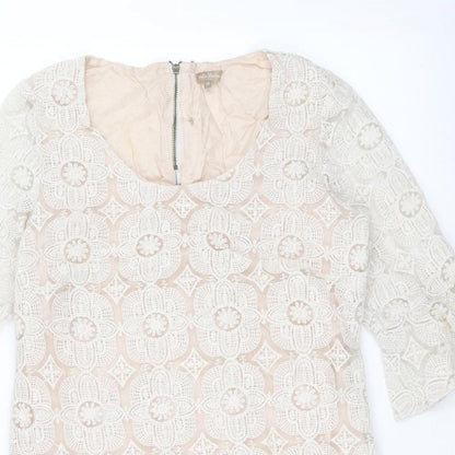 M&Co Womens Ivory Geometric Nylon A-Line Size 14 Round Neck Zip