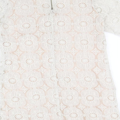 M&Co Womens Ivory Geometric Nylon A-Line Size 14 Round Neck Zip
