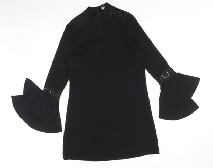 Primark Womens Black Floral Polyester A-Line Size 10 Round Neck Zip