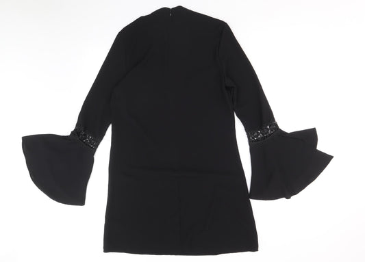 Primark Womens Black Floral Polyester A-Line Size 10 Round Neck Zip