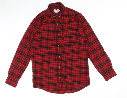 Topman Mens Red Check Polyester Button-Up Size S Collared Button