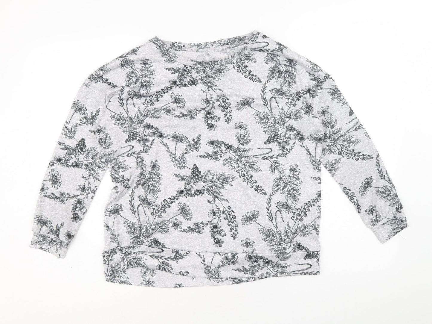 TU Womens Grey Round Neck Floral Polyester Pullover Jumper Size 10