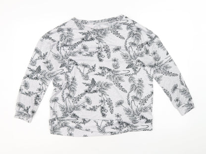 TU Womens Grey Round Neck Floral Polyester Pullover Jumper Size 10