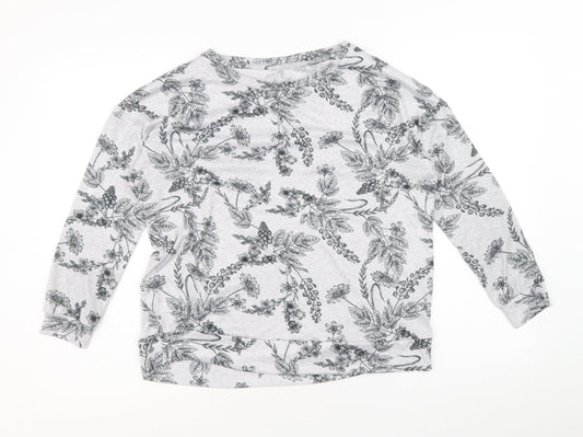 TU Womens Grey Round Neck Floral Polyester Pullover Jumper Size 10