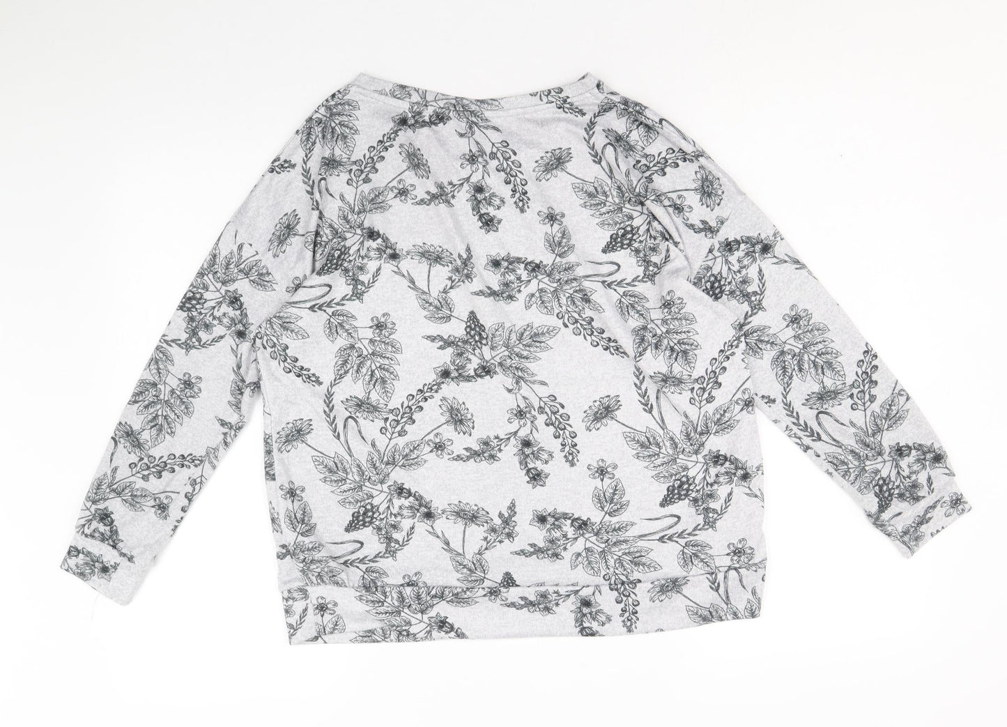 TU Womens Grey Round Neck Floral Polyester Pullover Jumper Size 10