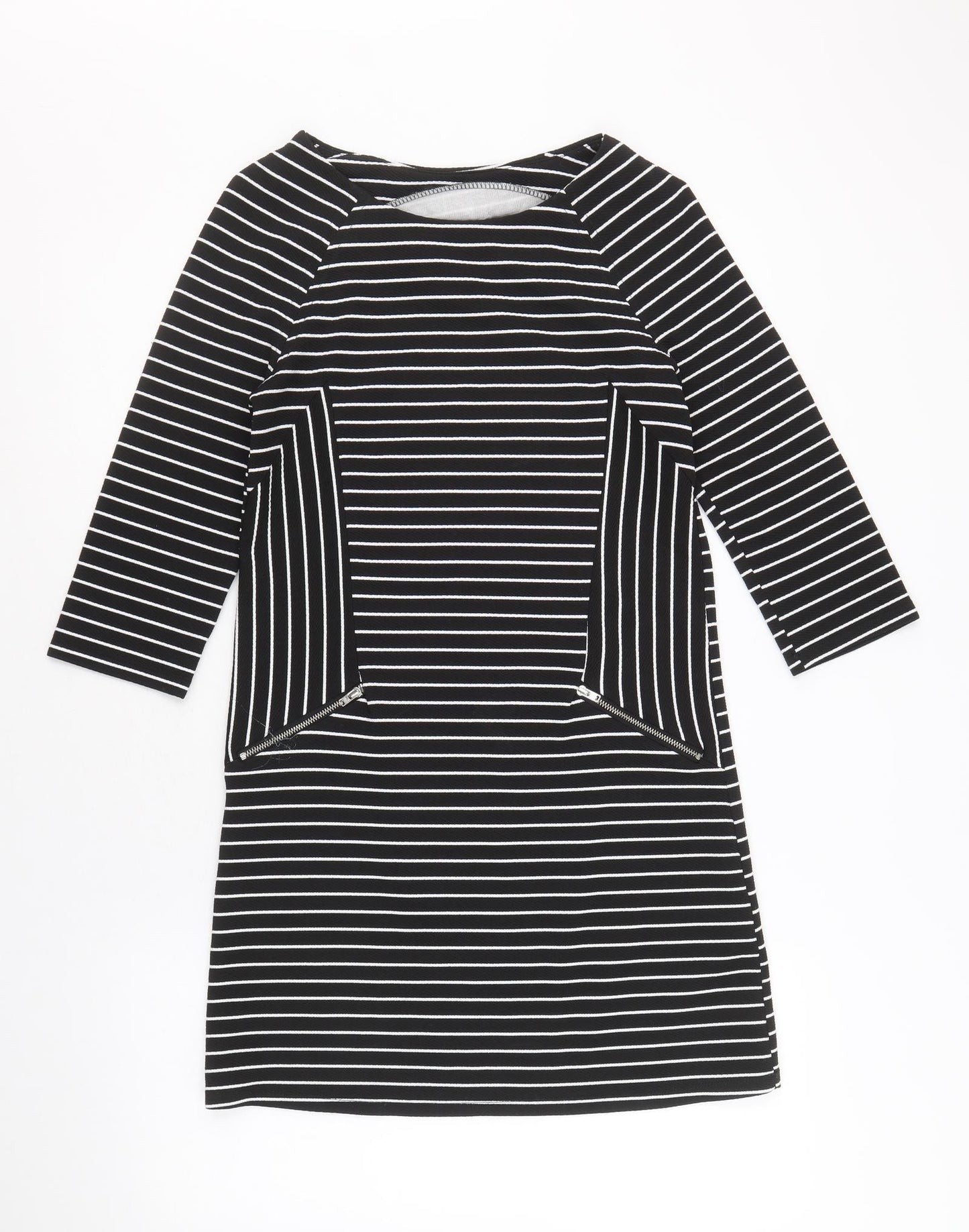 Warehouse Womens Black Striped Polyester A-Line Size 10 Round Neck Pullover