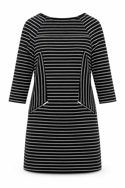 Warehouse Womens Black Striped Polyester A-Line Size 10 Round Neck Pullover