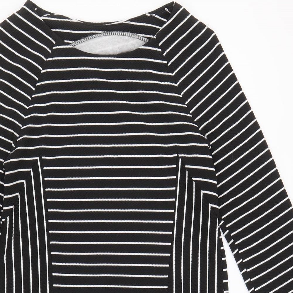Warehouse Womens Black Striped Polyester A-Line Size 10 Round Neck Pullover