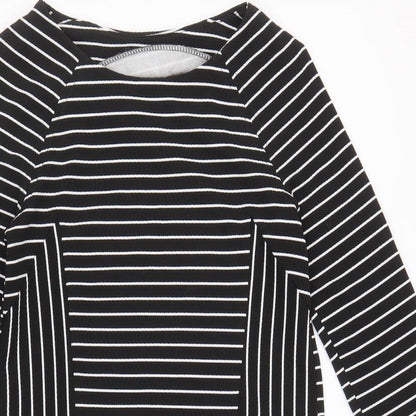 Warehouse Womens Black Striped Polyester A-Line Size 10 Round Neck Pullover