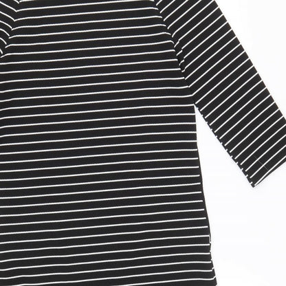 Warehouse Womens Black Striped Polyester A-Line Size 10 Round Neck Pullover