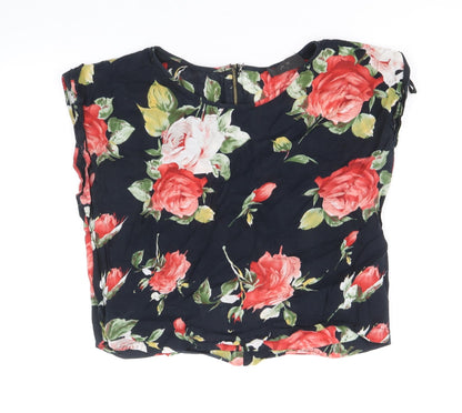 AX Paris Womens Black Floral 100% Cotton Basic T-Shirt Size 10 Scoop Neck