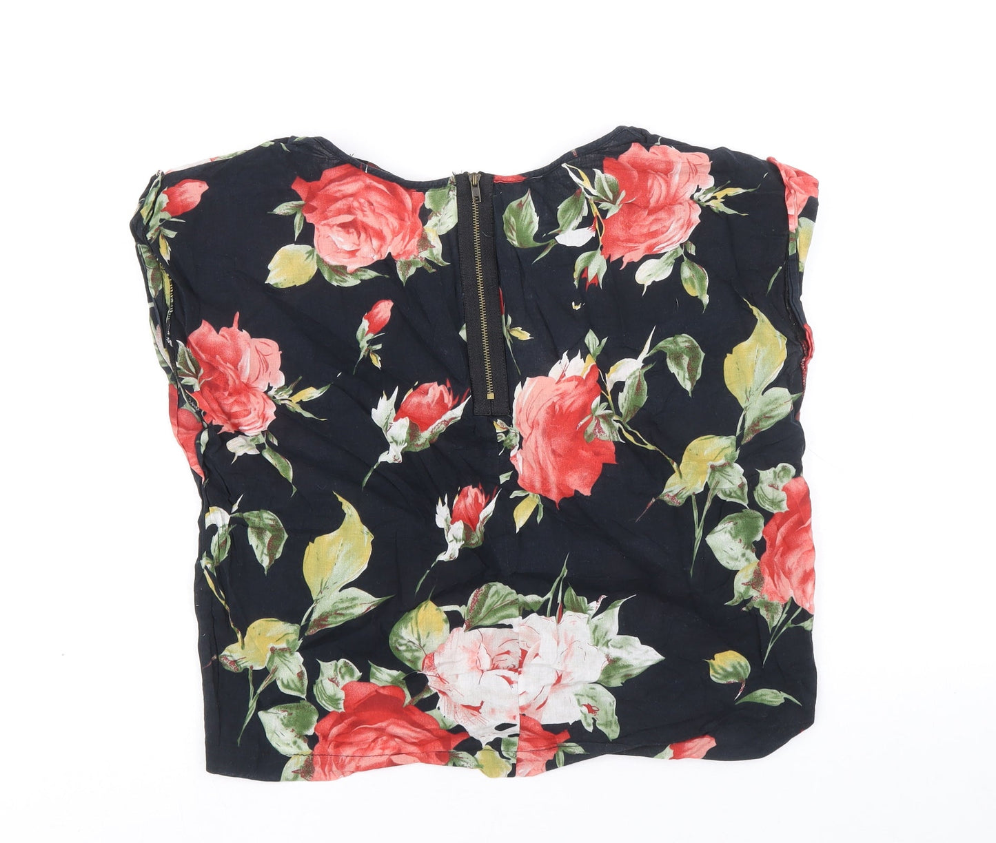 AX Paris Womens Black Floral 100% Cotton Basic T-Shirt Size 10 Scoop Neck