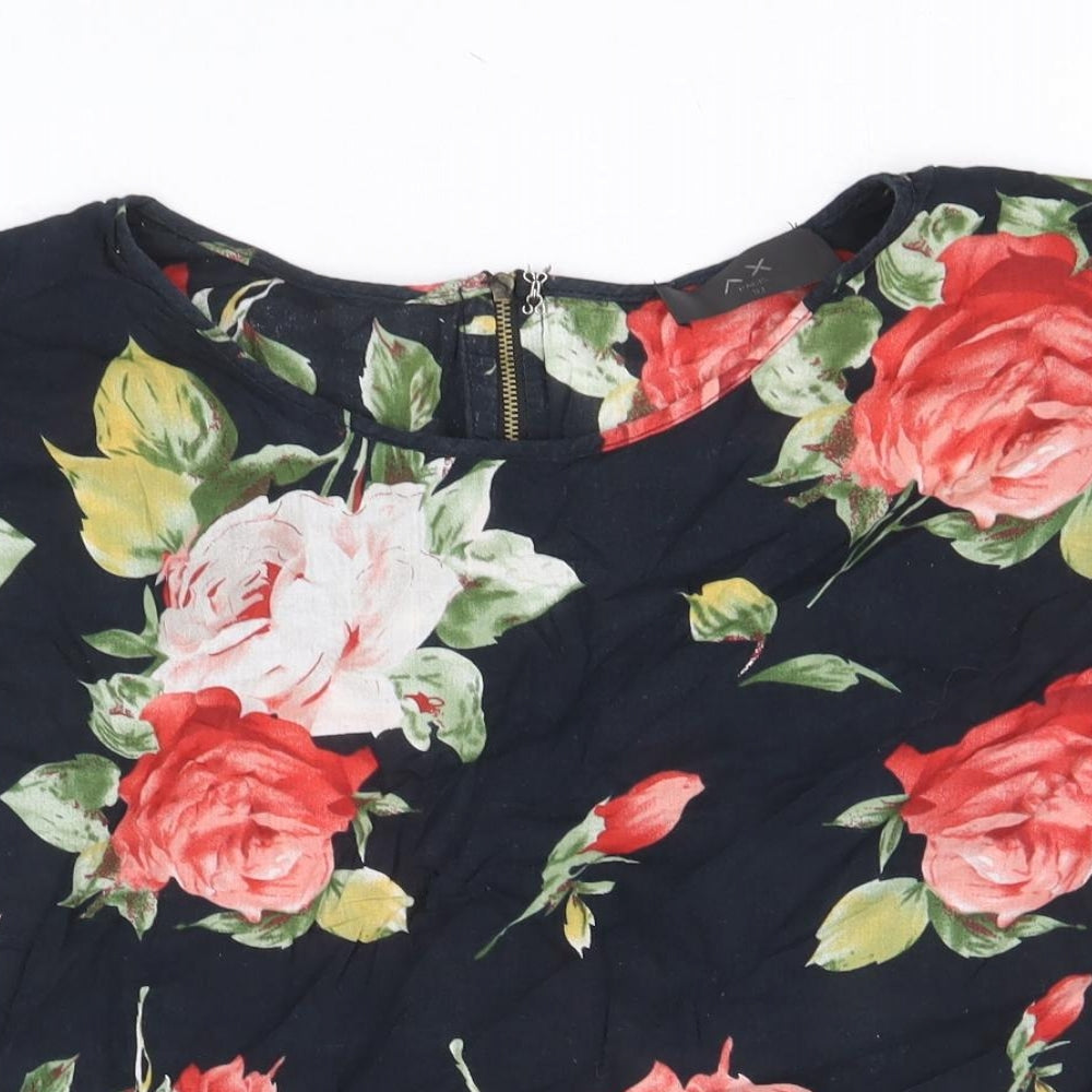 AX Paris Womens Black Floral 100% Cotton Basic T-Shirt Size 10 Scoop Neck