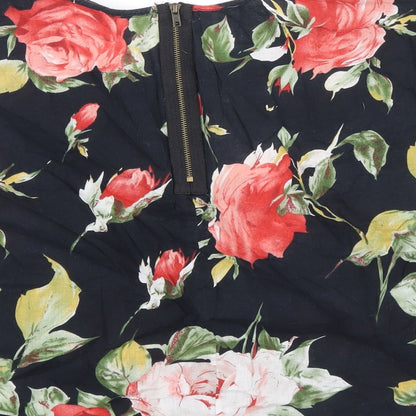 AX Paris Womens Black Floral 100% Cotton Basic T-Shirt Size 10 Scoop Neck