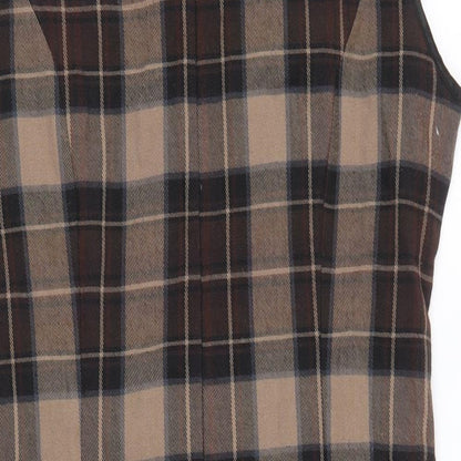 Parisian Womens Beige Plaid Polyester A-Line Size M Round Neck