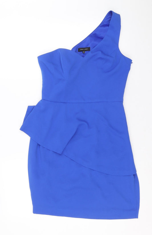 New Look Womens Blue Polyester Bodycon Size 10 One Shoulder Zip