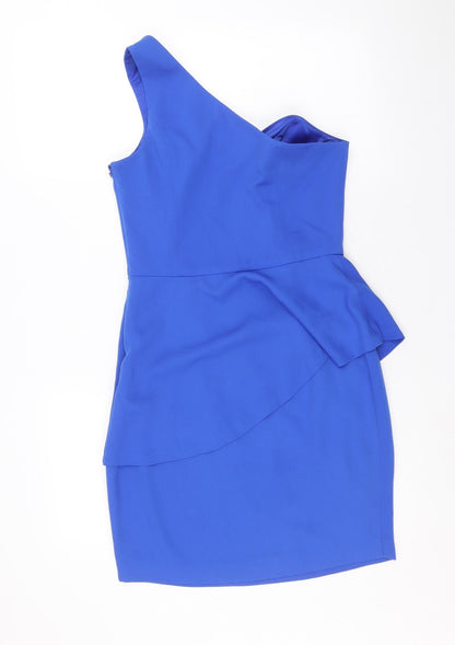 New Look Womens Blue Polyester Bodycon Size 10 One Shoulder Zip