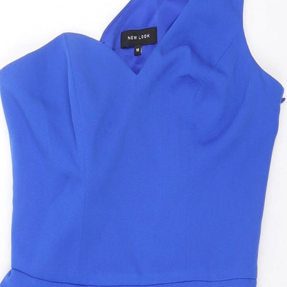 New Look Womens Blue Polyester Bodycon Size 10 One Shoulder Zip