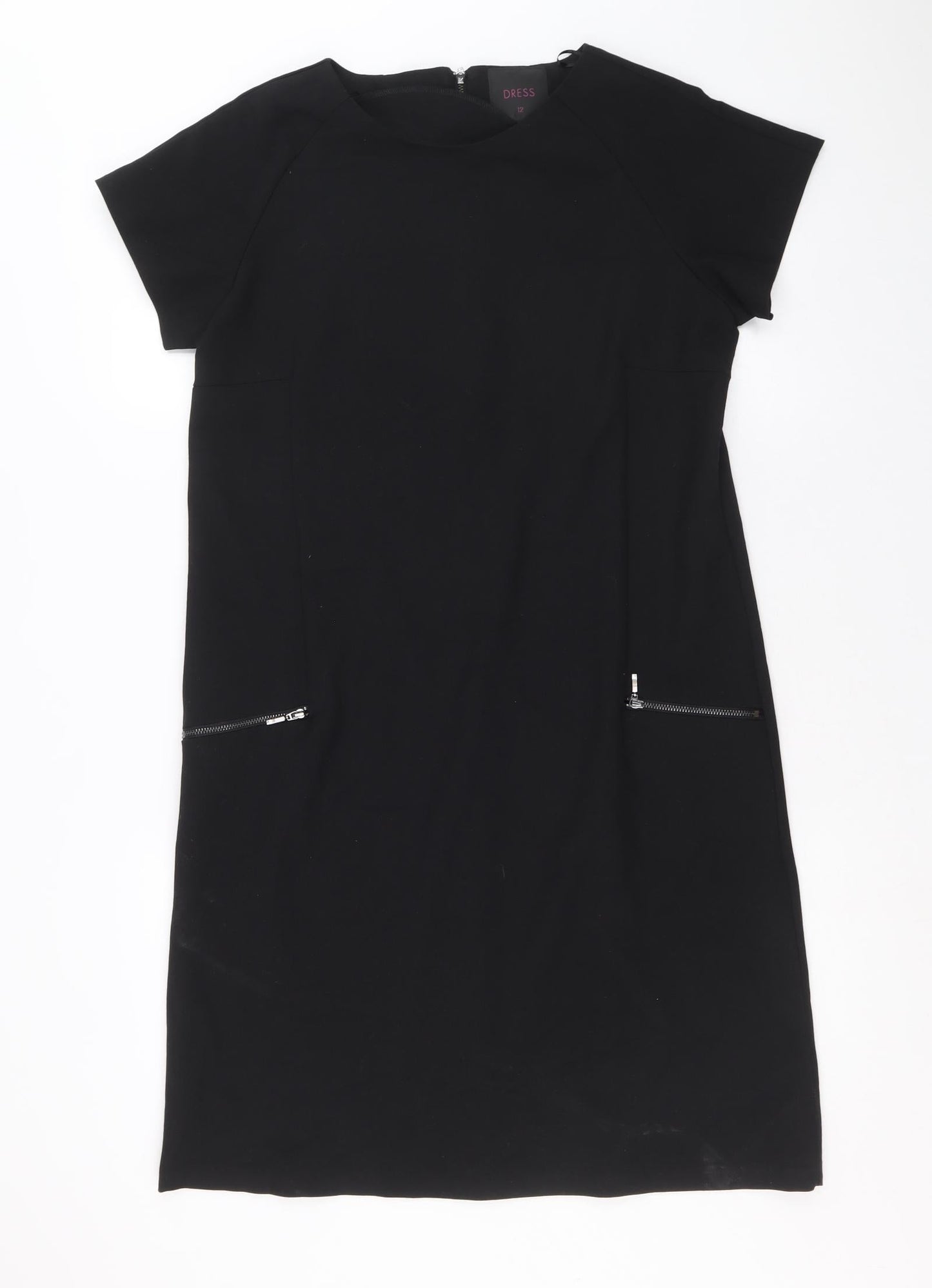 NEXT Womens Black Polyester A-Line Size 12 Round Neck Zip