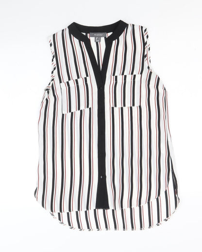 Primark Womens White Striped Polyester Basic Button-Up Size 8 V-Neck