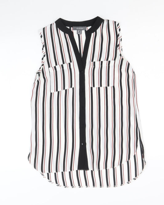 Primark Womens White Striped Polyester Basic Button-Up Size 8 V-Neck