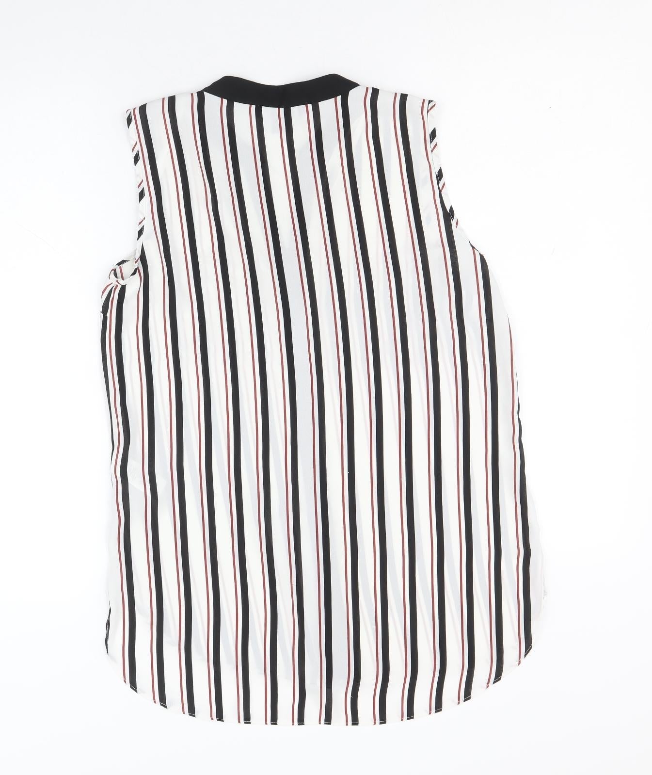 Primark Womens White Striped Polyester Basic Button-Up Size 8 V-Neck