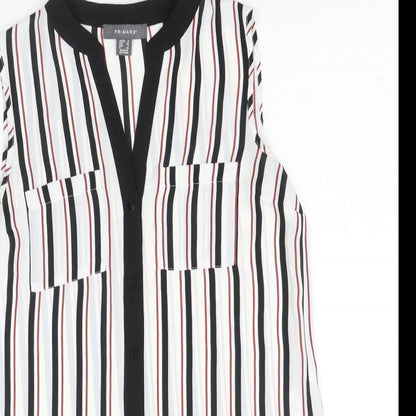 Primark Womens White Striped Polyester Basic Button-Up Size 8 V-Neck