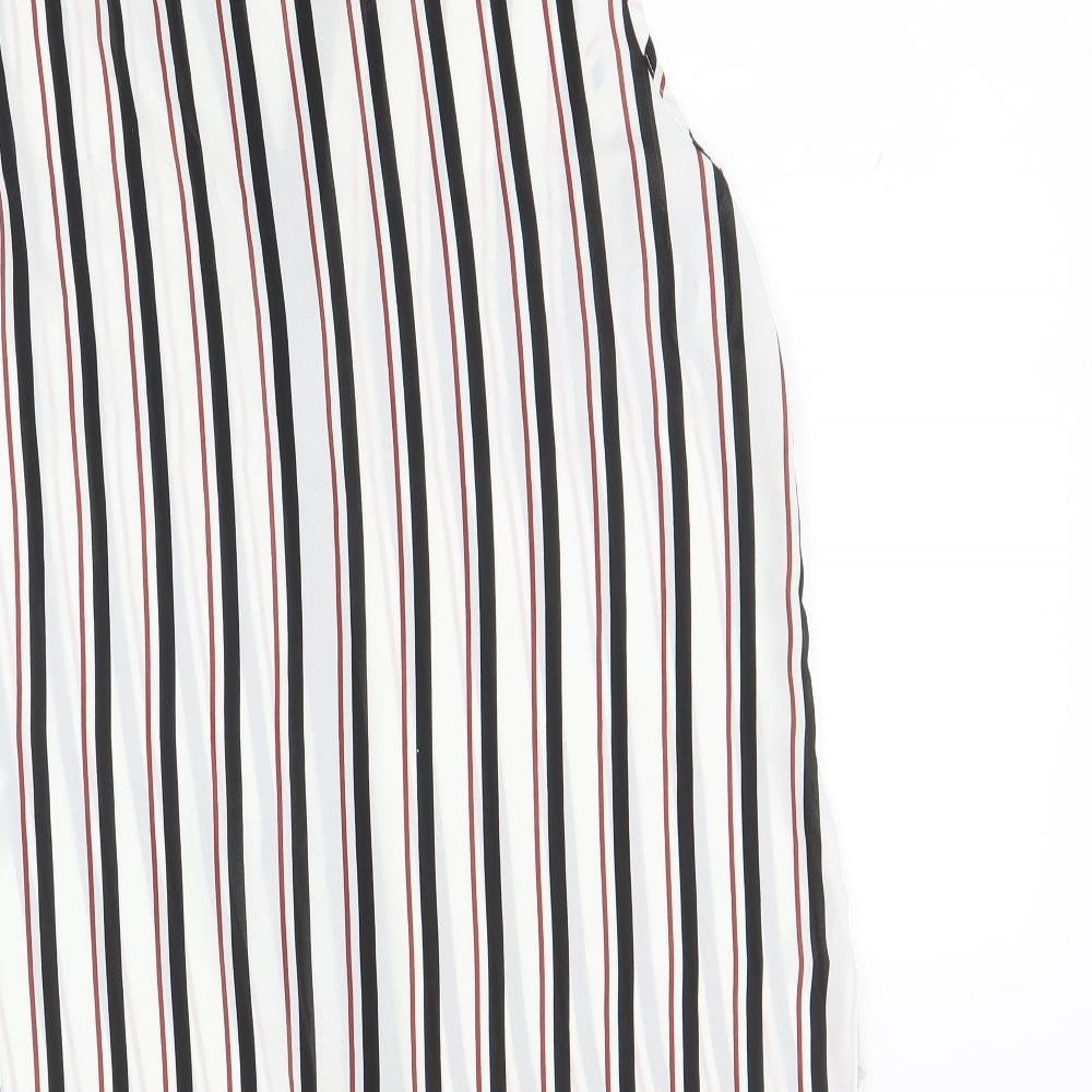 Primark Womens White Striped Polyester Basic Button-Up Size 8 V-Neck