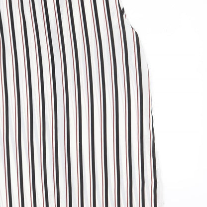 Primark Womens White Striped Polyester Basic Button-Up Size 8 V-Neck