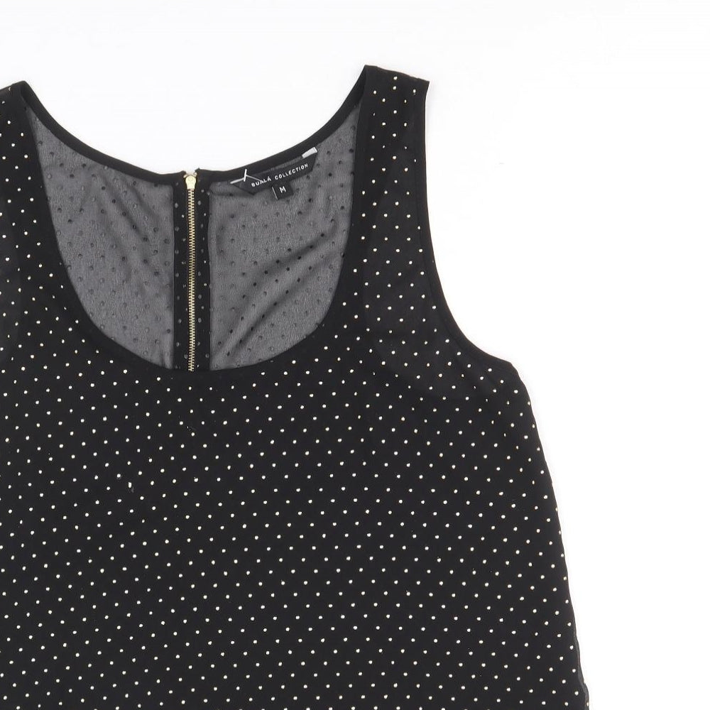 Buala Womens Black Polka Dot Polyester Basic Tank Size M Round Neck
