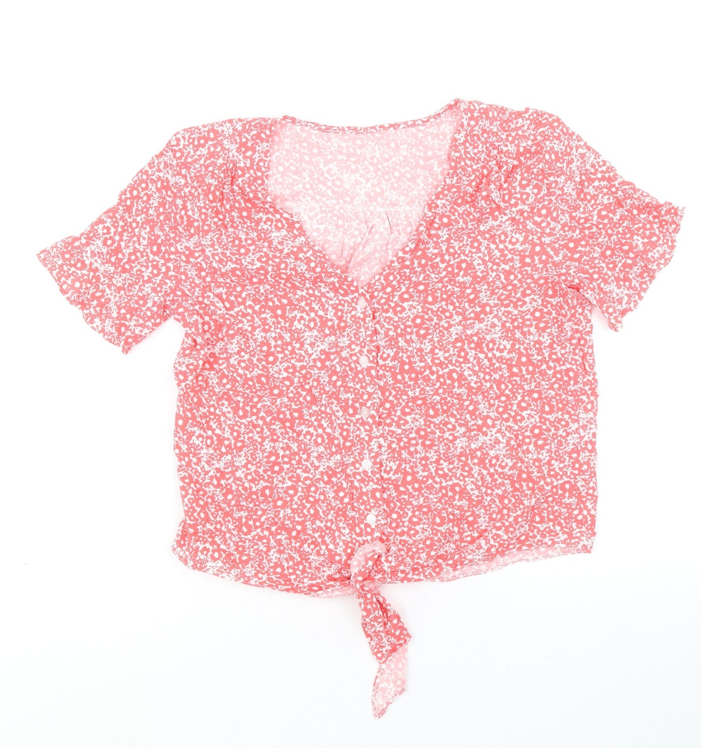 George Womens Pink Geometric Viscose Basic Blouse Size 8 V-Neck