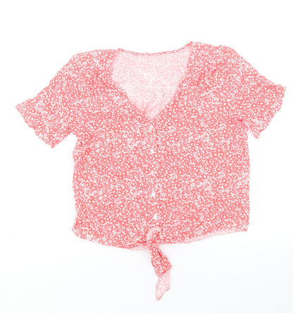 George Womens Pink Geometric Viscose Basic Blouse Size 8 V-Neck