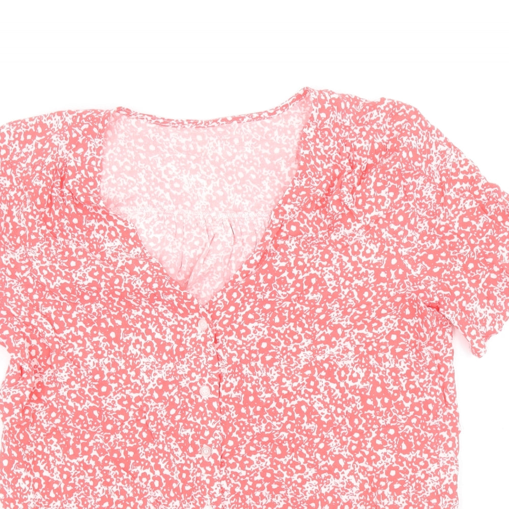 George Womens Pink Geometric Viscose Basic Blouse Size 8 V-Neck