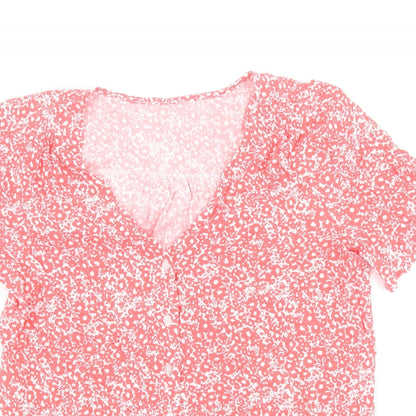 George Womens Pink Geometric Viscose Basic Blouse Size 8 V-Neck