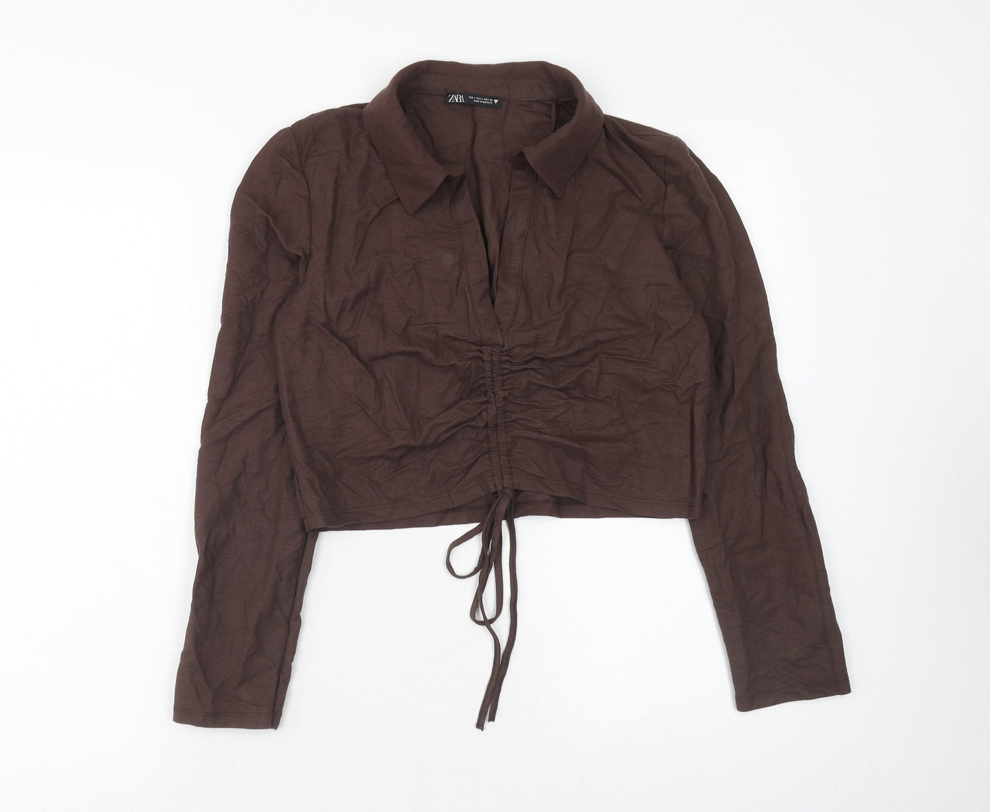 Womens UK Size L Zara Brown Cropped Blouse