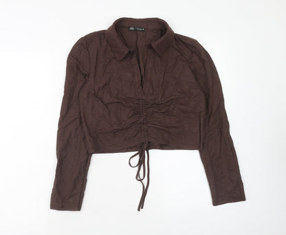 Womens UK Size L Zara Brown Cropped Blouse
