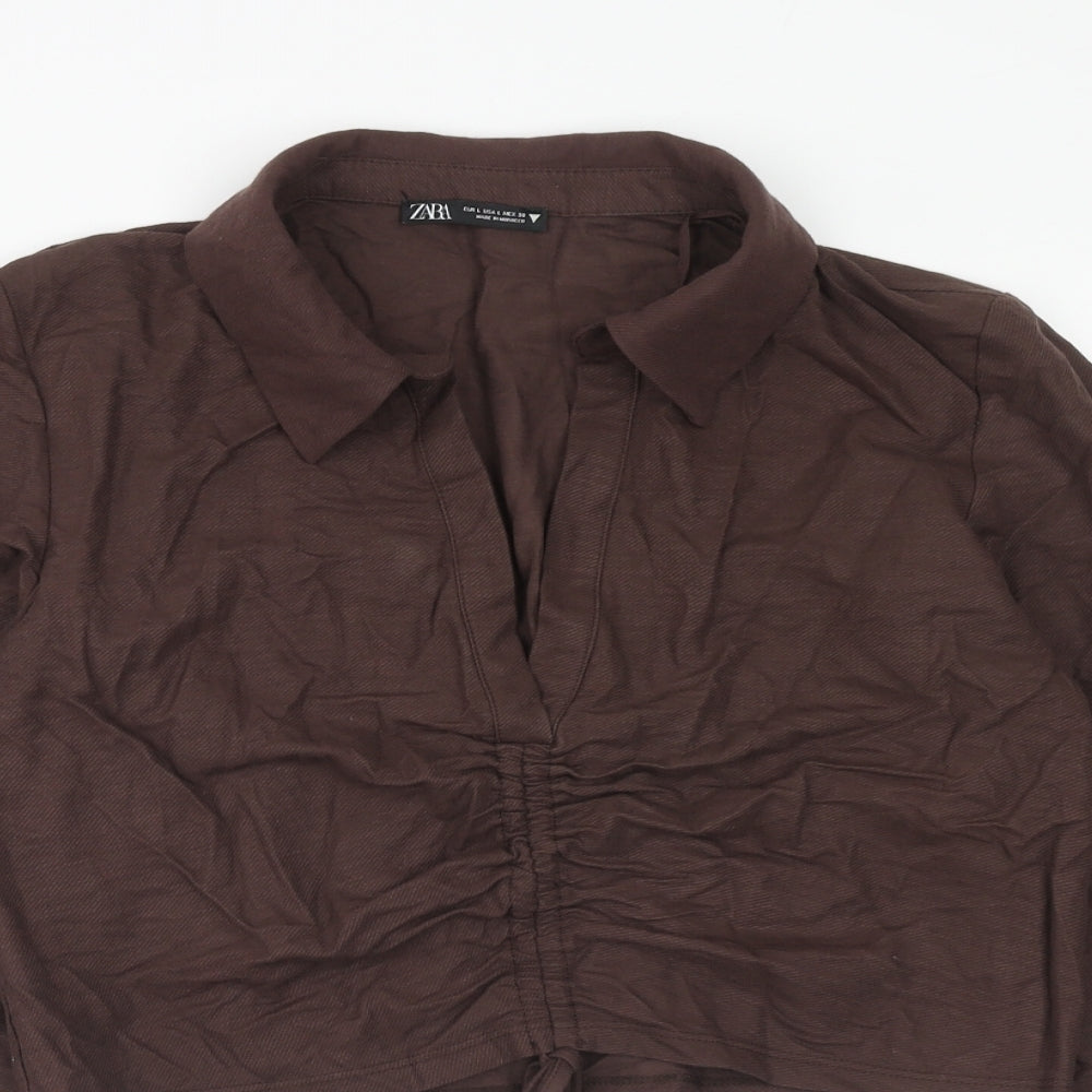 Womens UK Size L Zara Brown Cropped Blouse