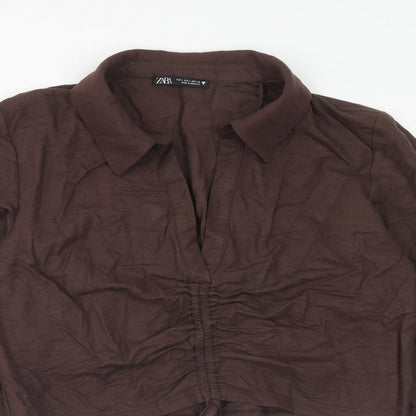 Womens UK Size L Zara Brown Cropped Blouse