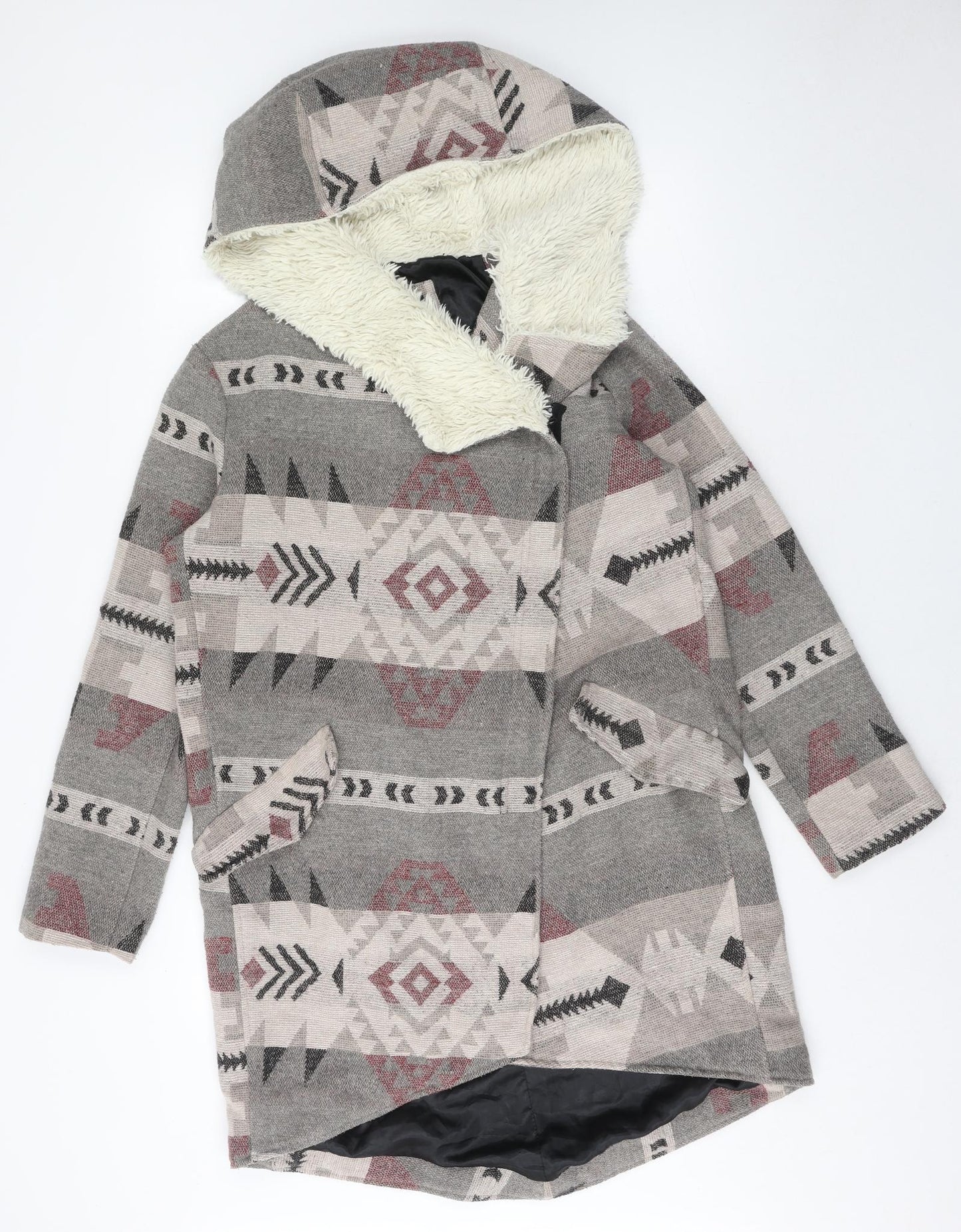 Me Jane Womens Grey V-Neck Geometric Polyester Cardigan Jumper Size M