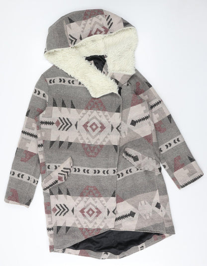 Me Jane Womens Grey V-Neck Geometric Polyester Cardigan Jumper Size M