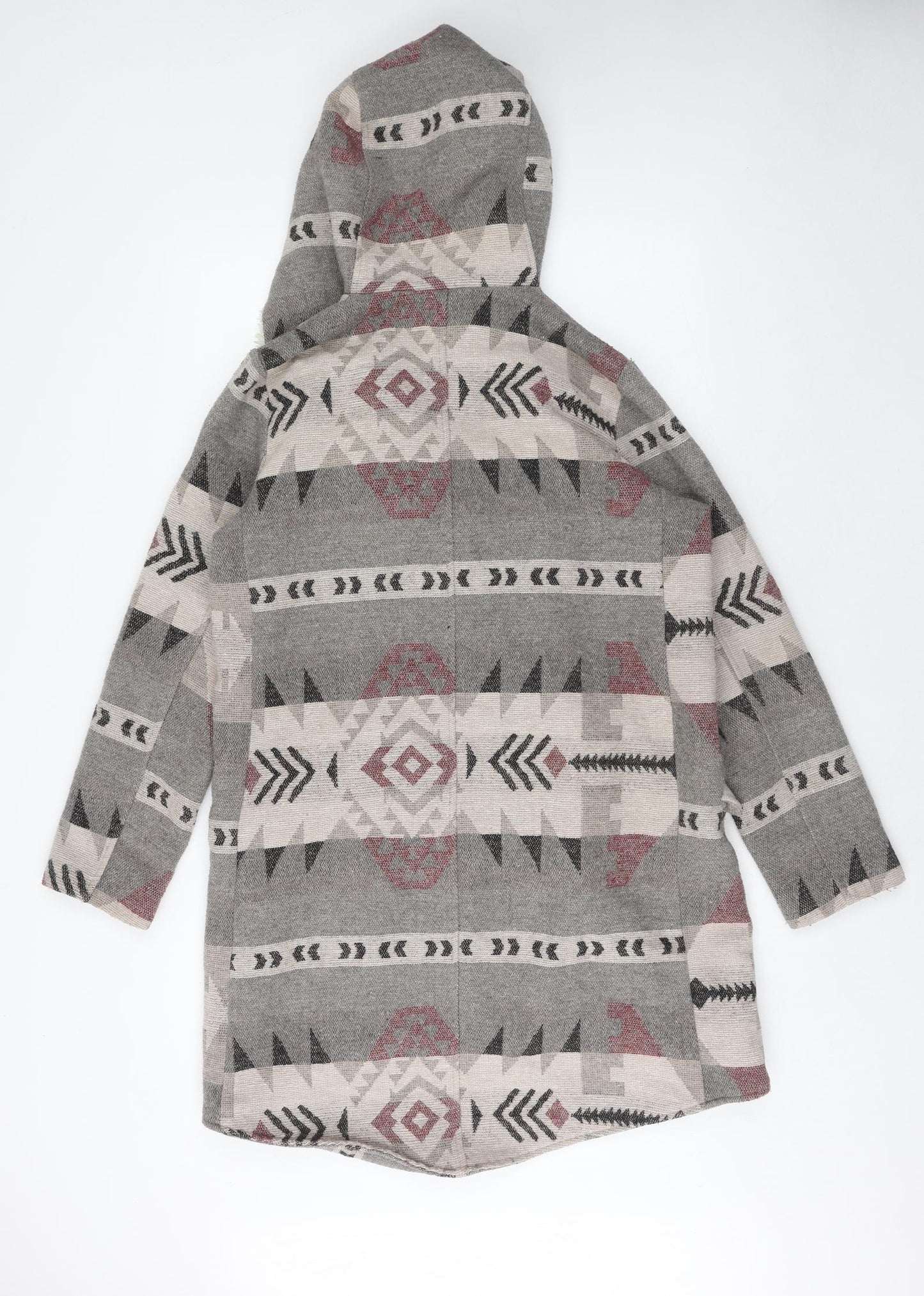 Me Jane Womens Grey V-Neck Geometric Polyester Cardigan Jumper Size M