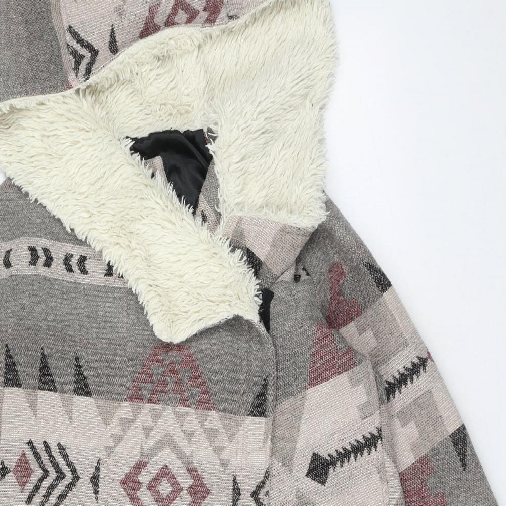 Me Jane Womens Grey V-Neck Geometric Polyester Cardigan Jumper Size M