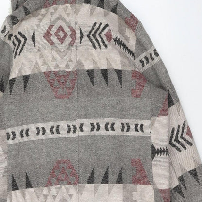 Me Jane Womens Grey V-Neck Geometric Polyester Cardigan Jumper Size M