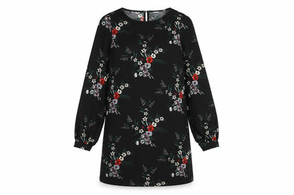H&M Womens Blue Floral Polyester A-Line Size 8 Round Neck Button