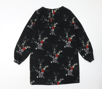 H&M Womens Blue Floral Polyester A-Line Size 8 Round Neck Button