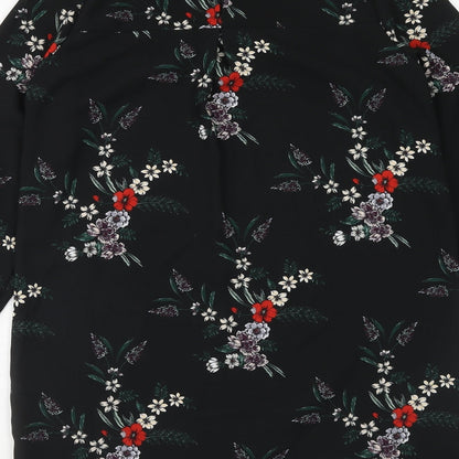 H&M Womens Blue Floral Polyester A-Line Size 8 Round Neck Button