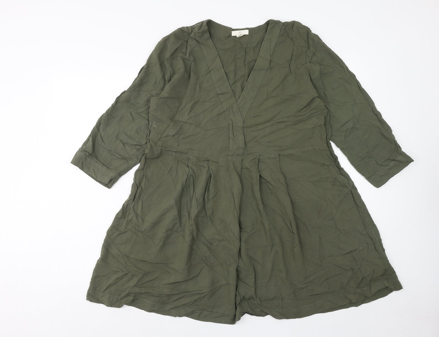 H&M Womens Green Viscose Fit & Flare Size 8 V-Neck Pullover