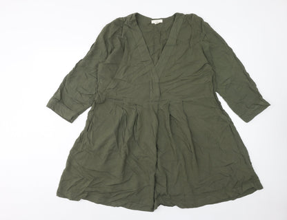 H&M Womens Green Viscose Fit & Flare Size 8 V-Neck Pullover